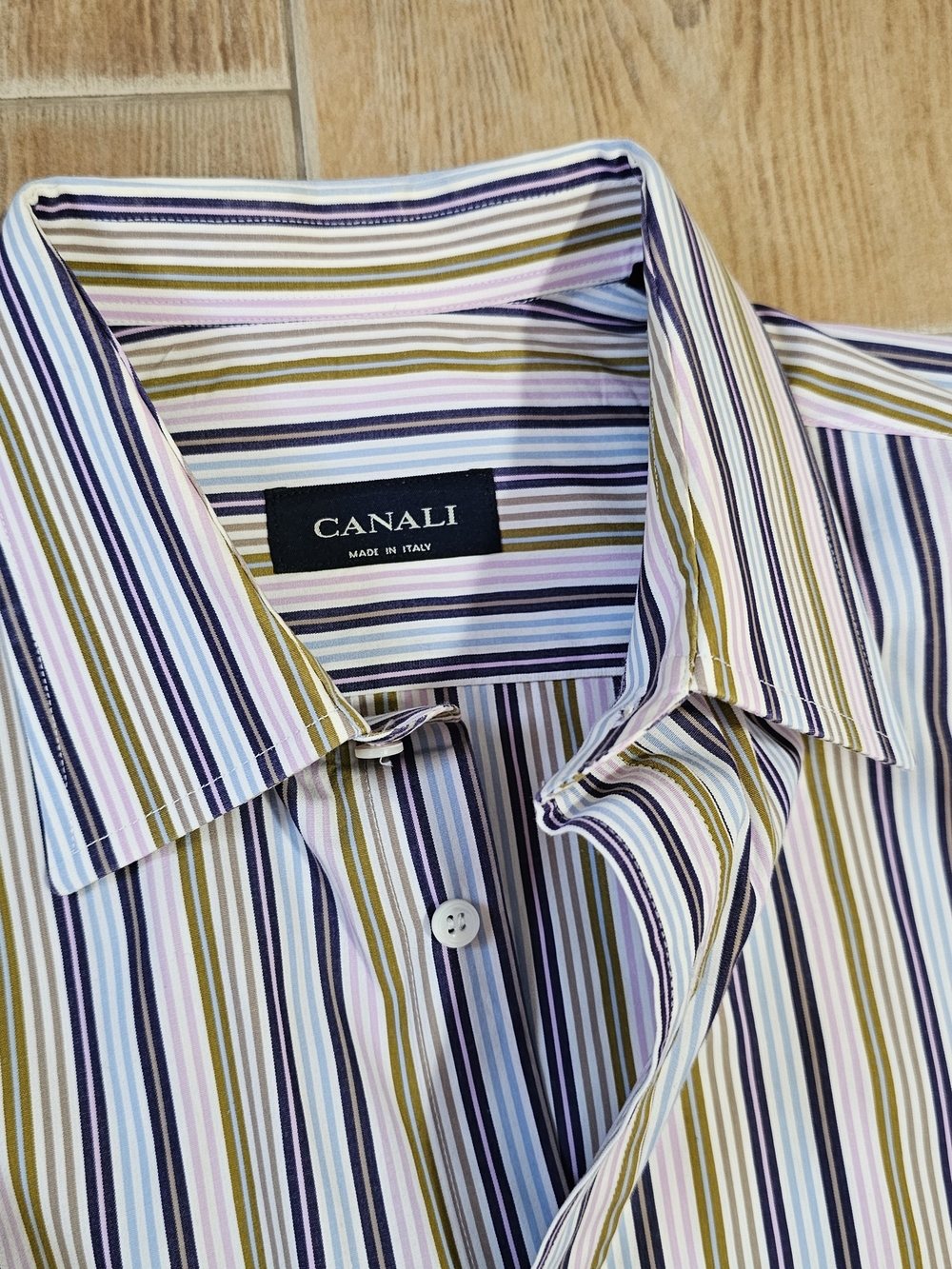 Canali Men's Striped Dress Shirt 42/16.5 Made in Italy - Fits XL